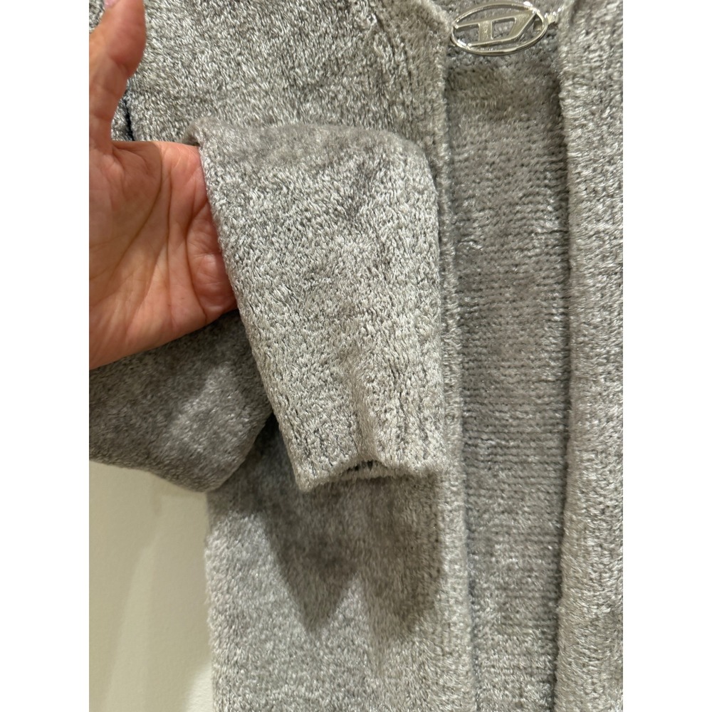 Diesel Womens Grey Fuzzy Knit Maxi Duster Cardigan Metal D Logo Buckle Size S‎ - Picture 10 of 12